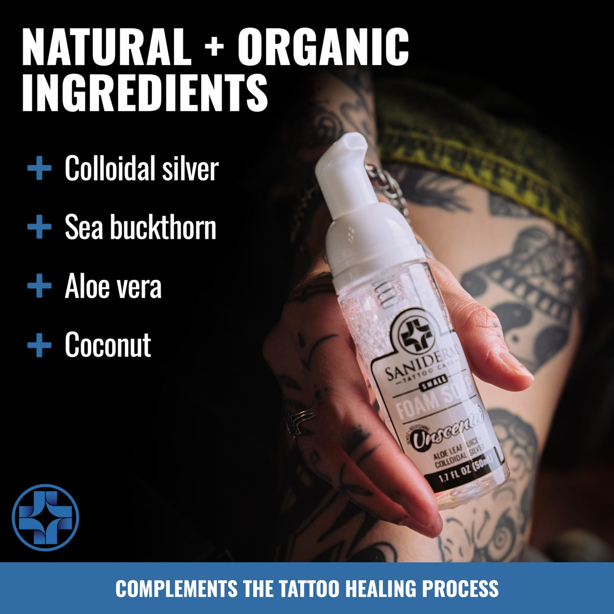 Saniderm USA Made seal on tattoo soap packaging