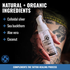 Saniderm USA Made seal on tattoo soap packaging