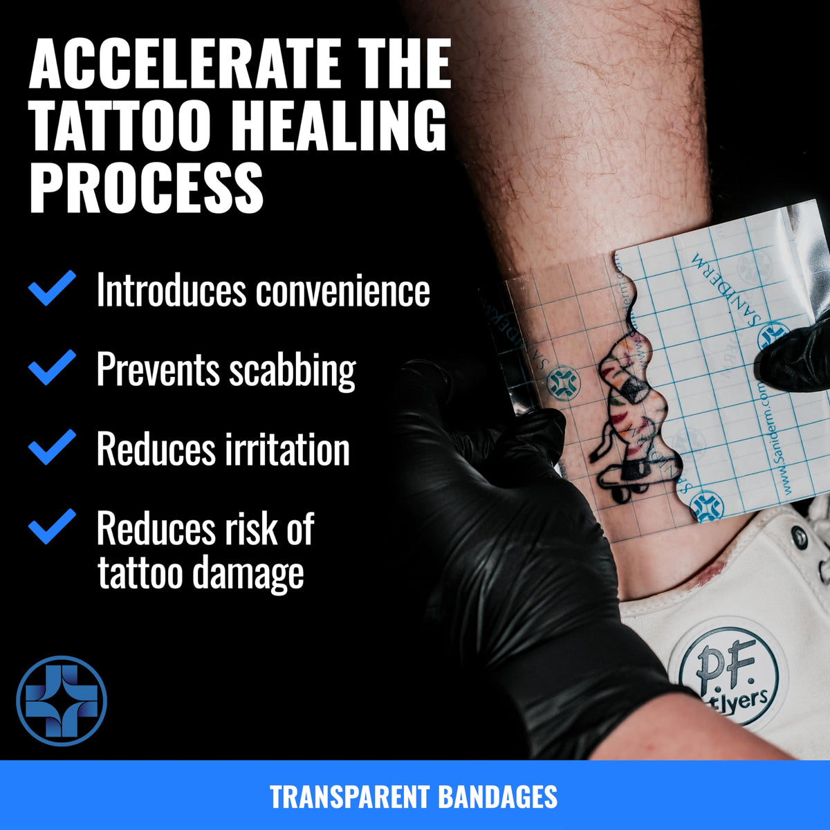 Saniderm latex-free tattoo bandage reduces irritation during healing.