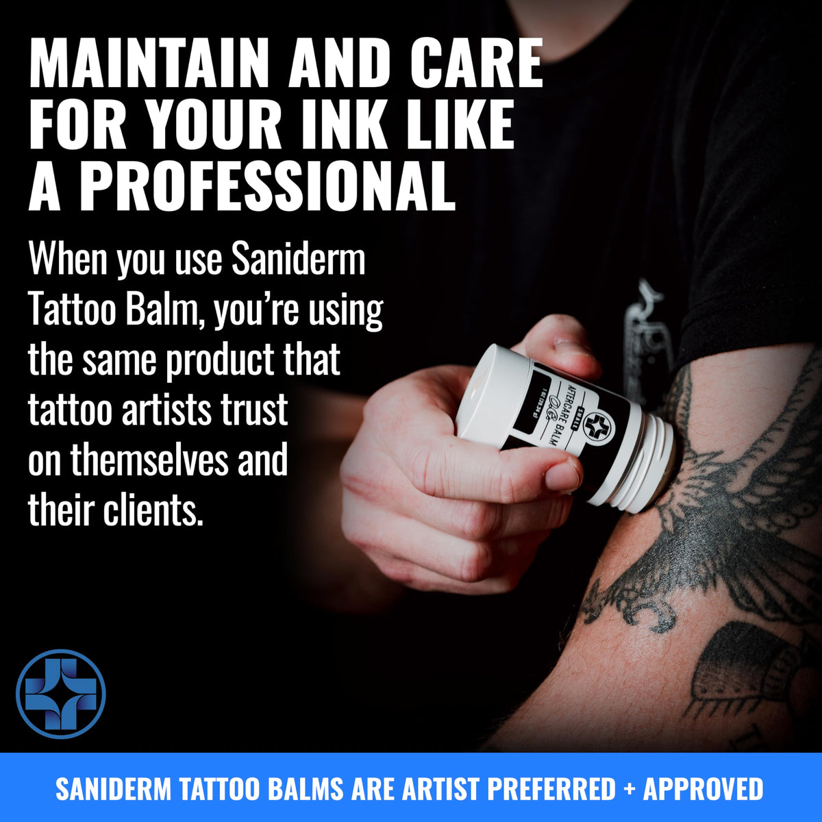 Applying Saniderm Original Tattoo Aftercare Balm on skin for gentle moisture