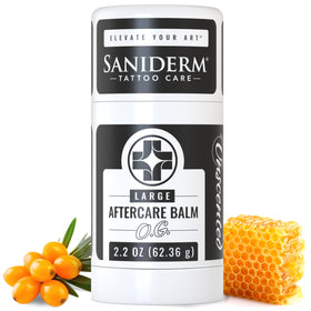 Saniderm Original Tattoo Aftercare Balm large 2.2 oz tub showing label for fragrance-free healing