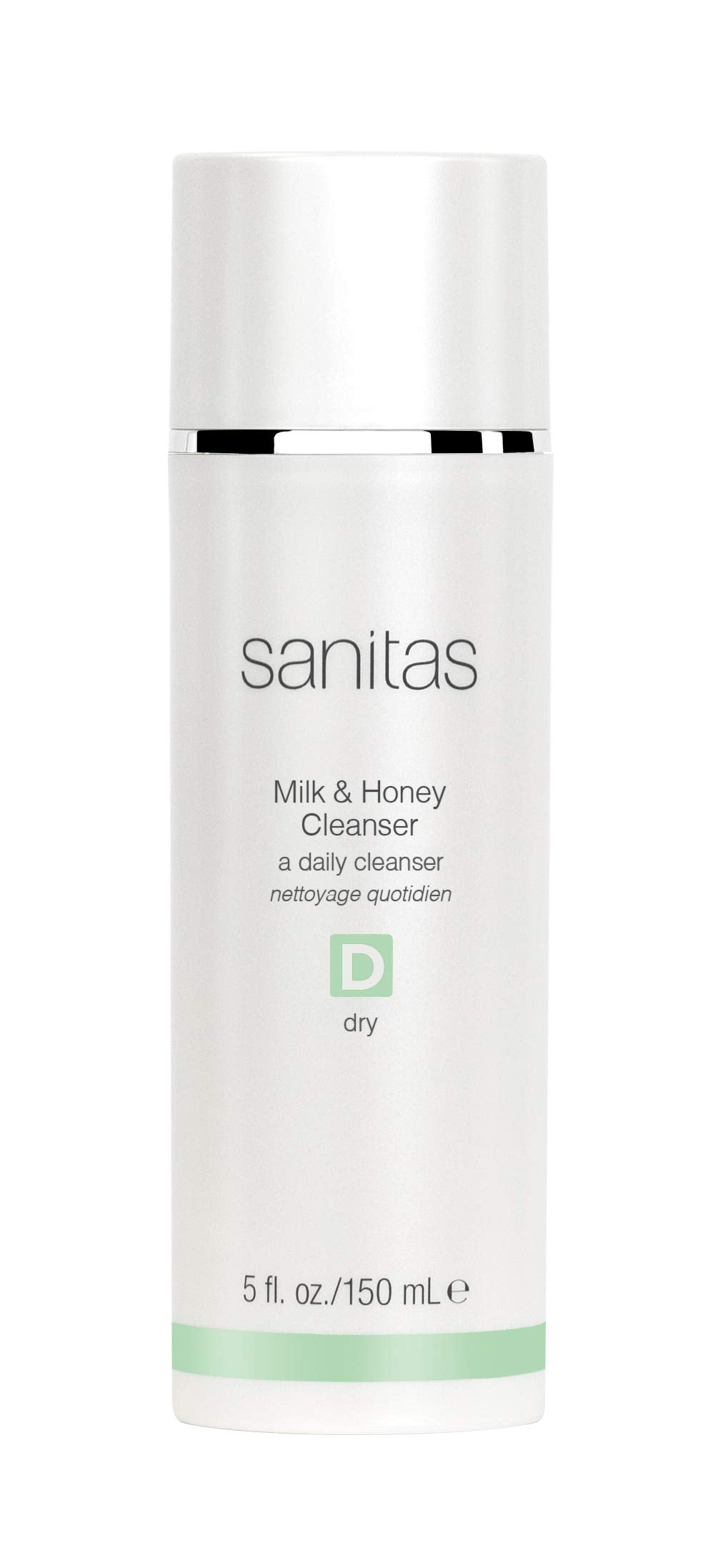 Sanitas Milk and Honey Cleanser bottle pours, showcasing rich hydrating cleanser action