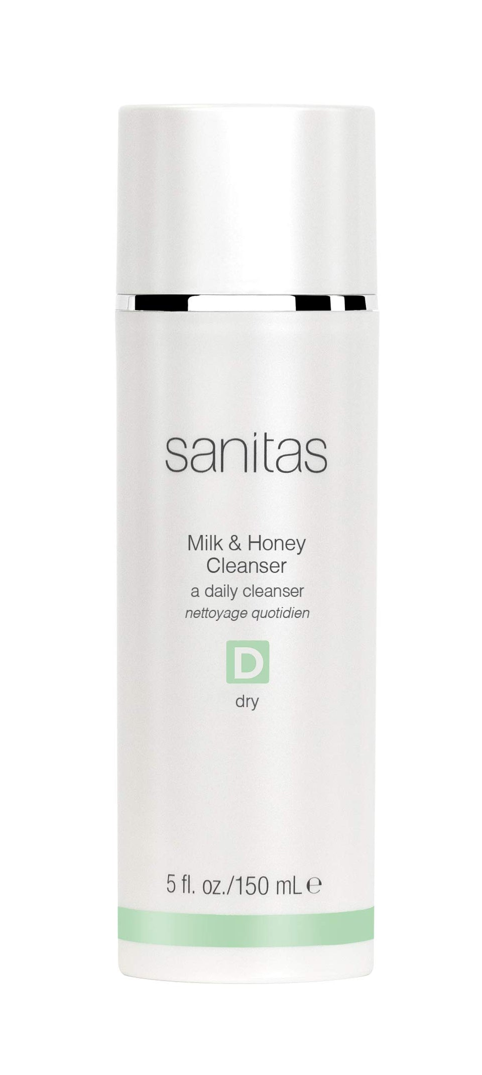 Sanitas Milk and Honey Cleanser bottle pours, showcasing rich hydrating cleanser action