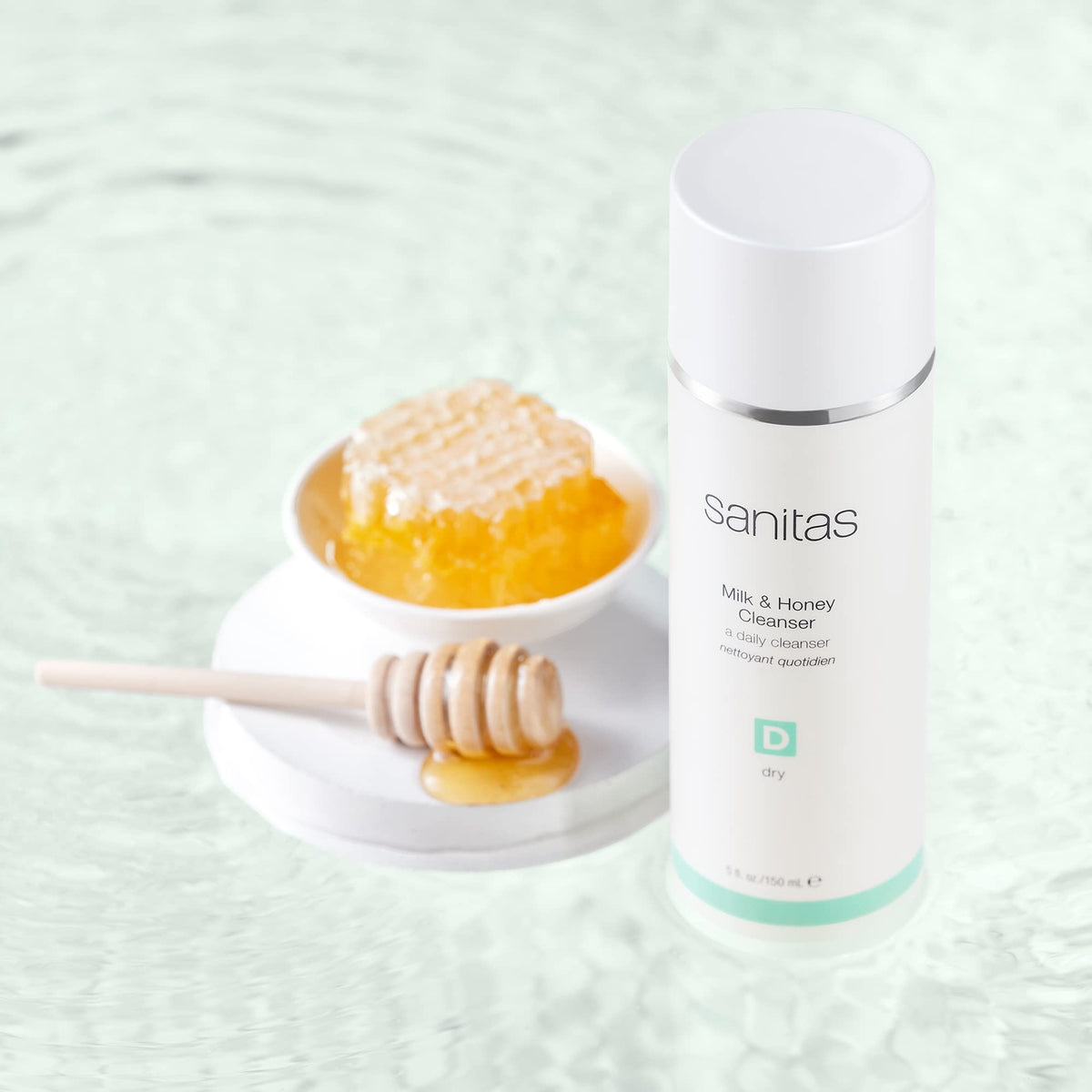 Sanitas Milk and Honey Cleanser texture on skin, smoothing and cleansing without dryness