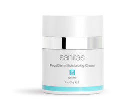 Sanitas PeptiDerm moisturizing cream bottle provides rich overnight hydration.