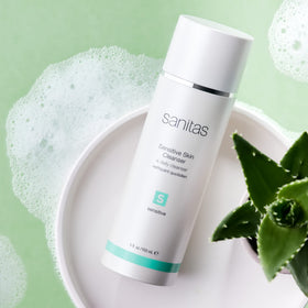 Sanitas cleanser foaming lather gently lifts debris and makeup.