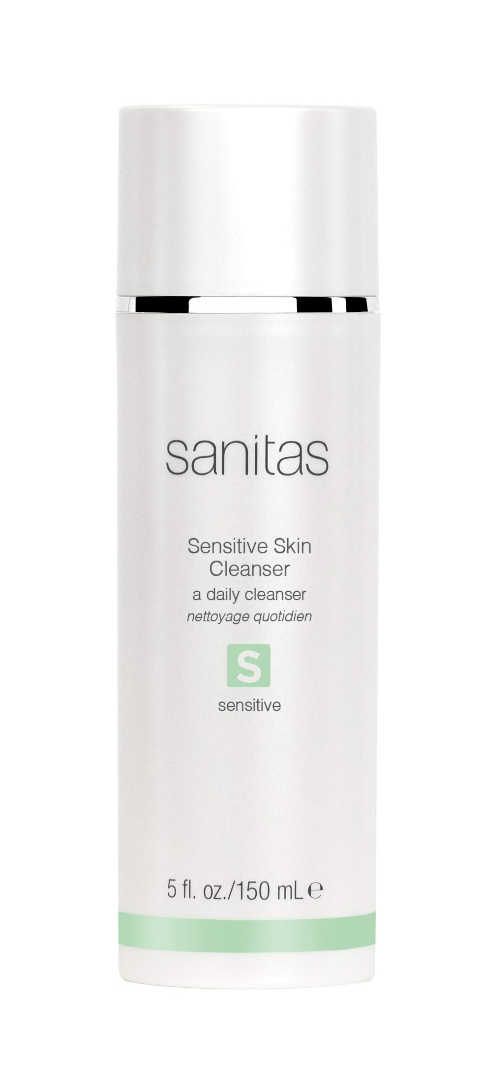 Sanitas Sensitive Skin Cleanser in pump bottle for ultra-mild cleansing.