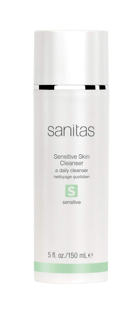 Sanitas Sensitive Skin Cleanser in pump bottle for ultra-mild cleansing.
