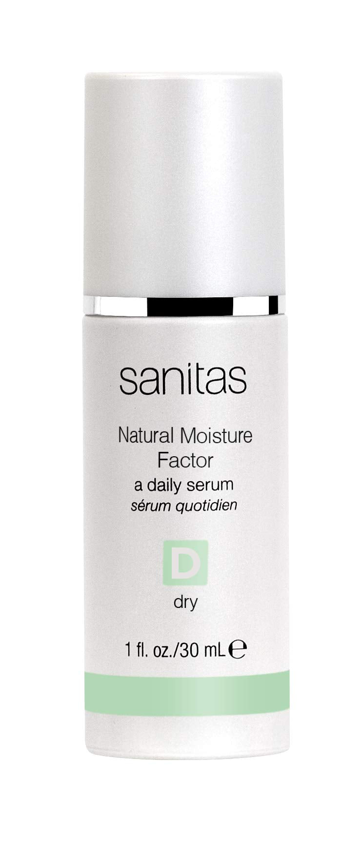 Sanitas Natural Moisture Factor bottle showing silky serum texture for deep hydration