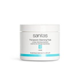 Sanitas skincare therapeutic cleansing pads pack shot showing a clarifying routine for balanced skin
