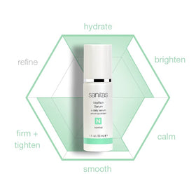 Sanitas VitaRich Serum packaging and cruelty-free badge signals ethical production practices.