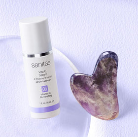 Cruelty-free label on Sanitas Vita C Serum packaging.