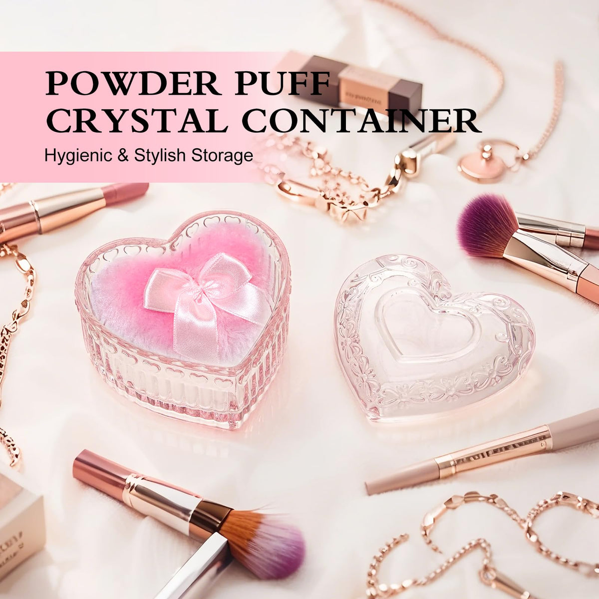 Sansaieco Love dusting powder container stores puffs neatly and elegantly.