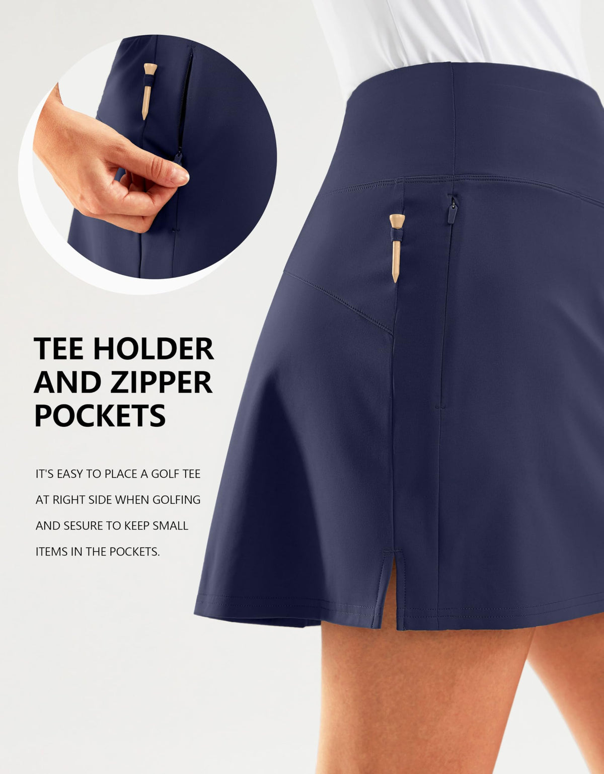 SANTINY skort with outer zipper pockets for quick access during play