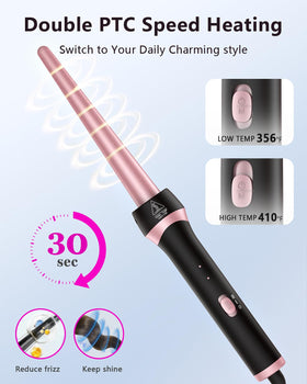Santiway curling wand includes heat-resistant glove for protection.