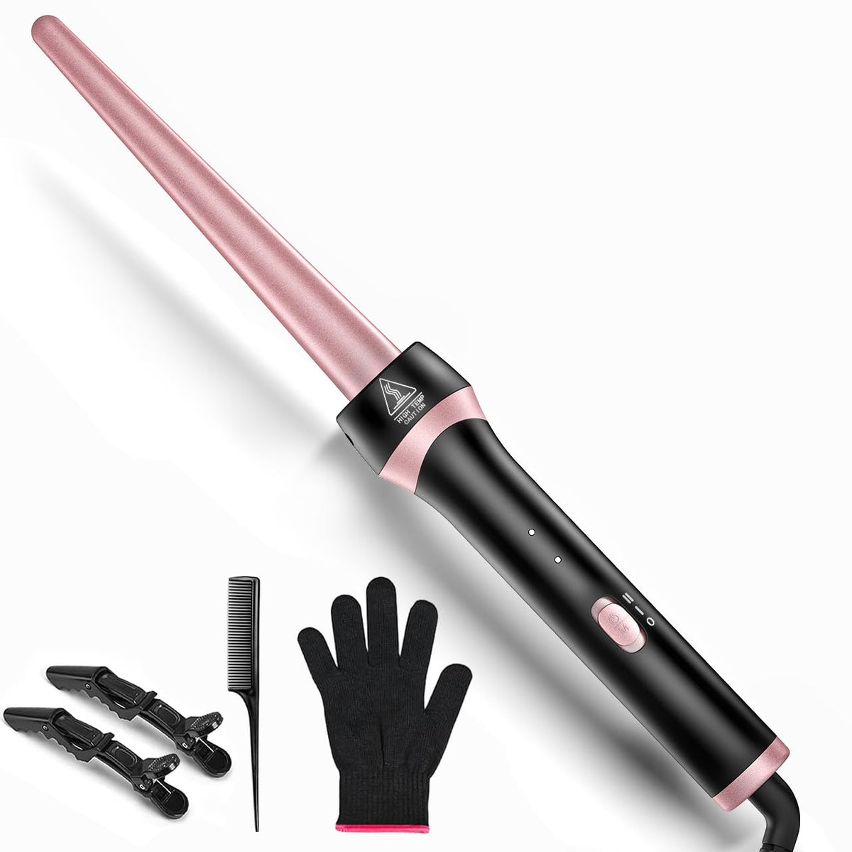Santiway curling wand with tapered barrel creates soft waves and defined curls.
