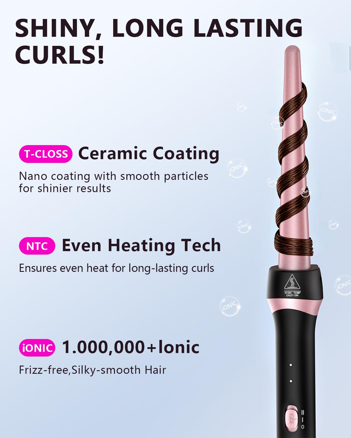 Santiway curling wand offers two temperature options for all hair types.