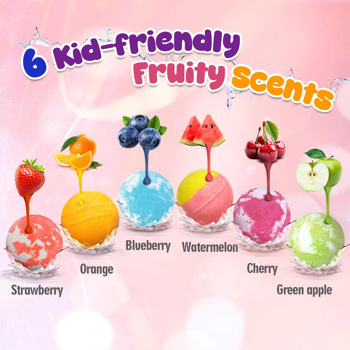 Santrela bath bombs fizz to create colorful swirls in bath water for kids