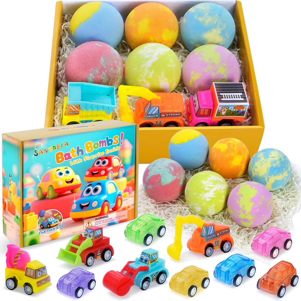 Santrela bath bombs reveal a surprise toy inside during bath time
