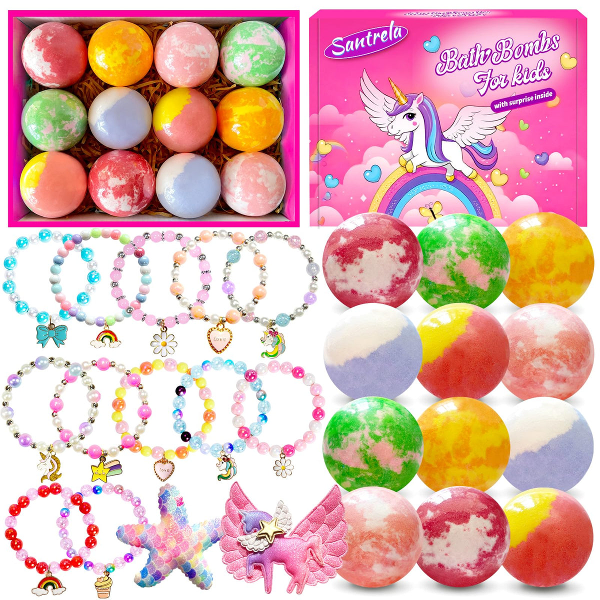 Santrela kids bath bombs box display with colorful fizz for joyful bath time