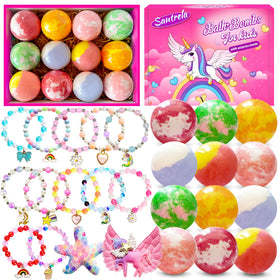 Santrela kids bath bombs box display with colorful fizz for joyful bath time