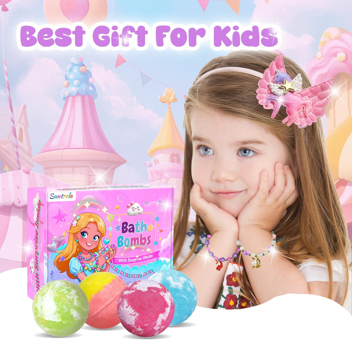 Sequined starfish and unicorn barrette add sparkle to Santrela bath time gifts