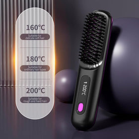 SANTVOLO cordless hair brush offers 3 temperature settings for different hair types.