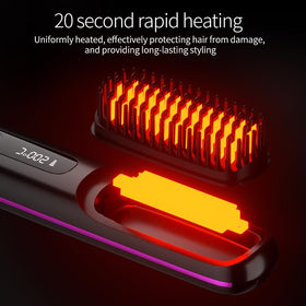 SANTVOLO cordless hair brush with LCD temperature display for precise heat control.