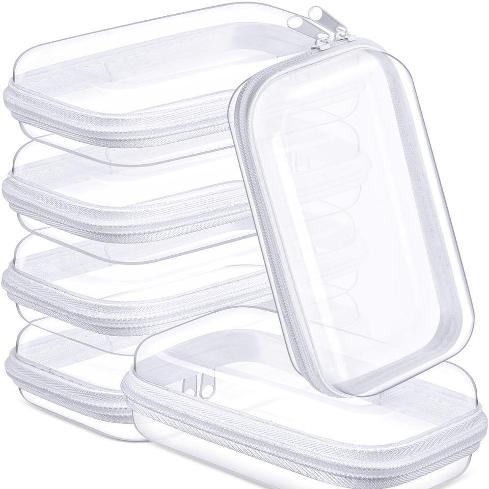 Sanwuta 6-pcs clear hard zipper cases for easy organization and quick access.