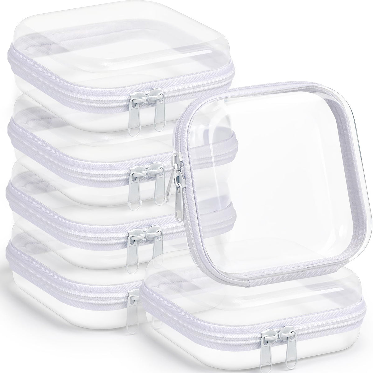 Sanwuta clear hard zipper case front view showing compact travel-friendly design.