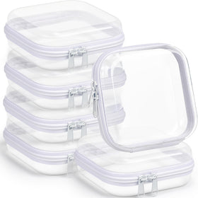Sanwuta clear hard zipper case front view showing compact travel-friendly design.
