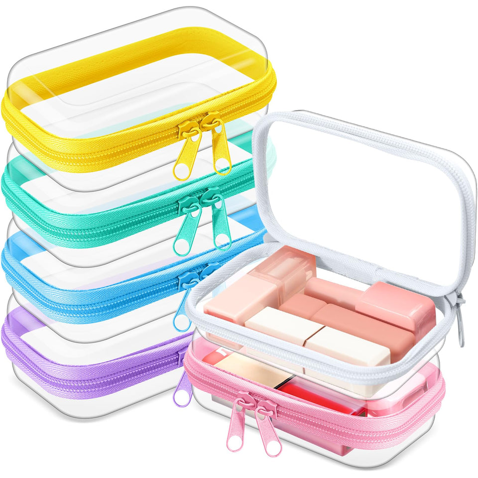 Sanwuta clear hard zipper case full view, a sturdy travel organizer for cosmetics.