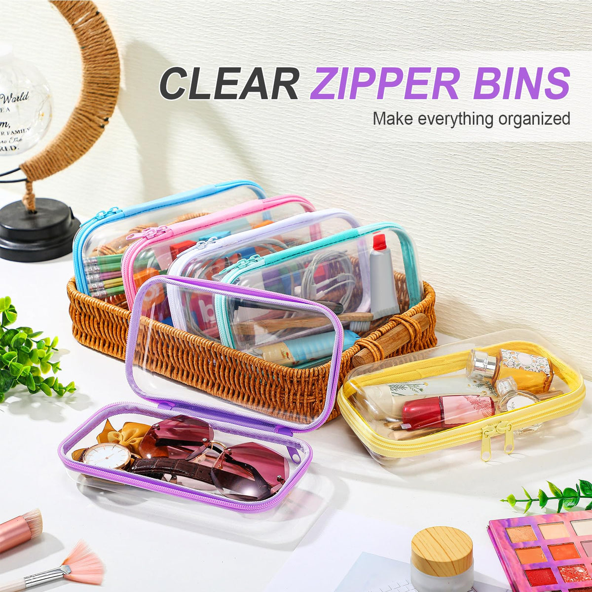 Sanwuta clear zipper case pencil case, ideal for school or office supplies.