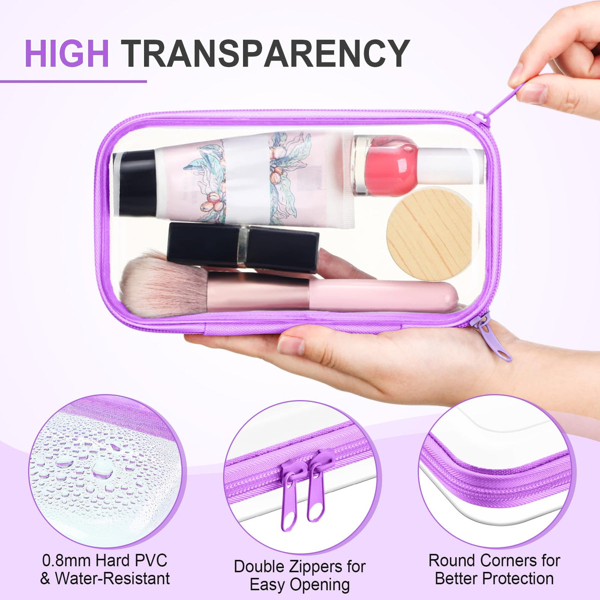 Sanwuta transparent toiletries pouch with double zippers for secure travel.