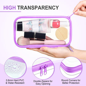Sanwuta transparent toiletries pouch with double zippers for secure travel.