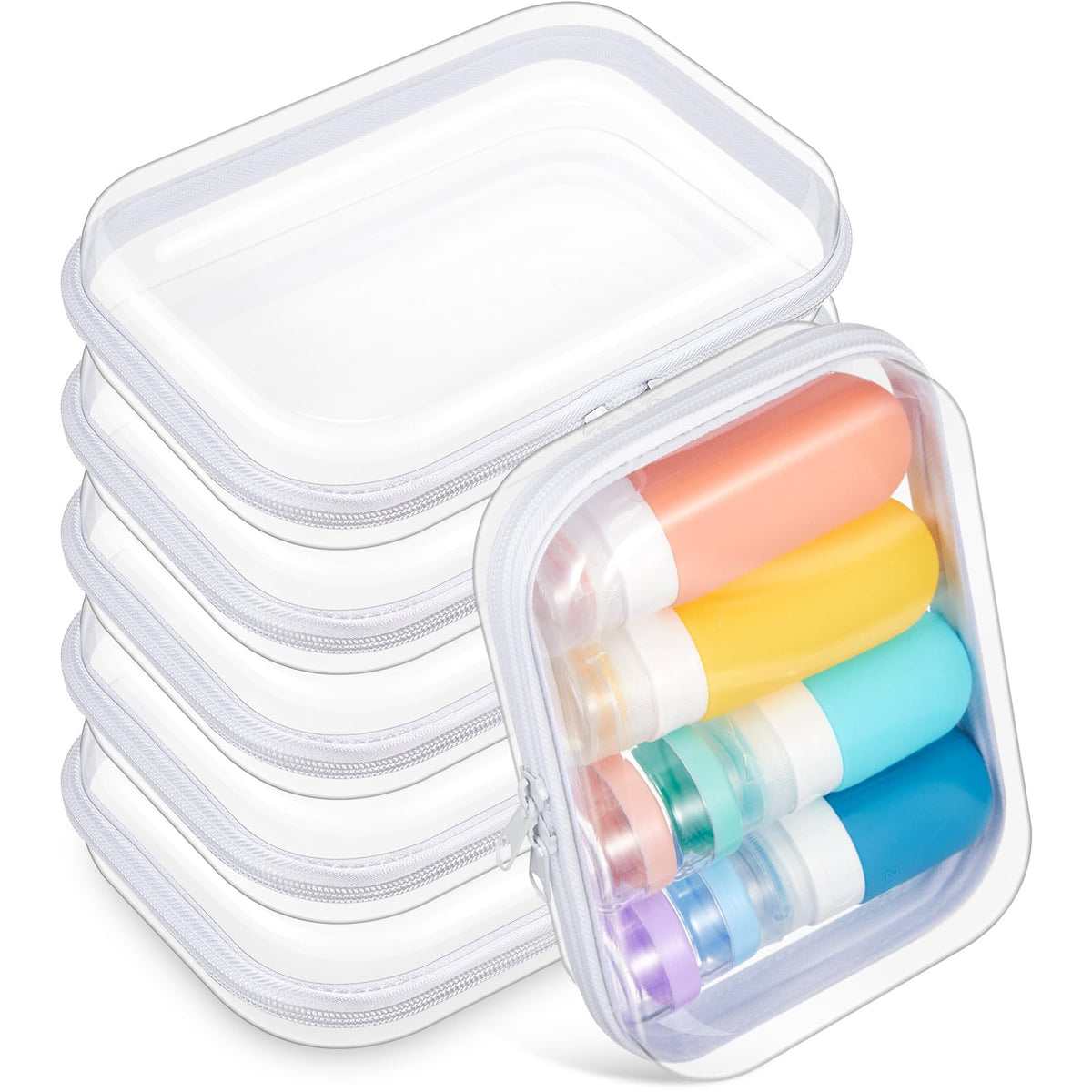 Sanwuta clear zipper case 6-pack for easy travel organization.