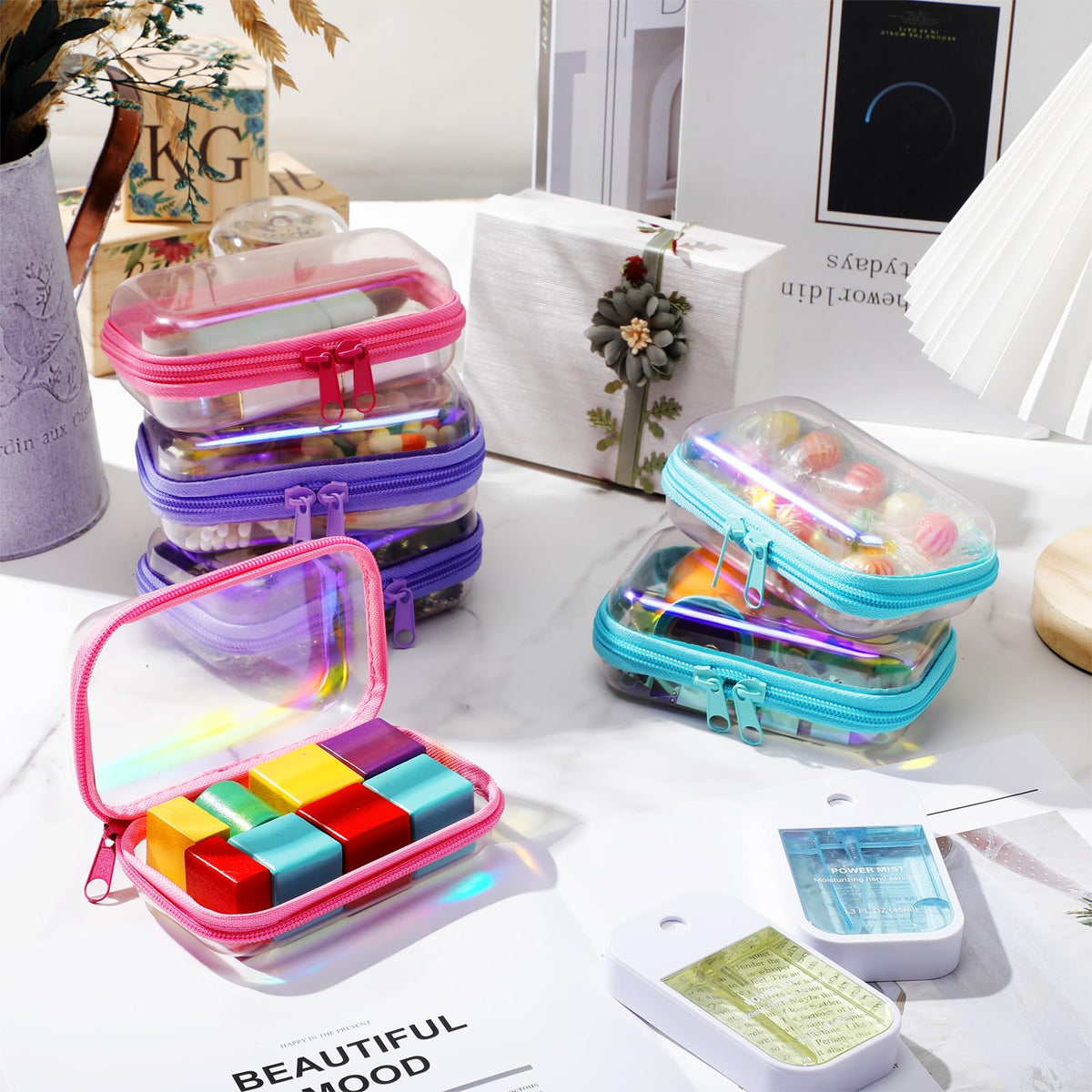 Sanwuta cosmetics zipper pouch; versatile for makeup and brushes.