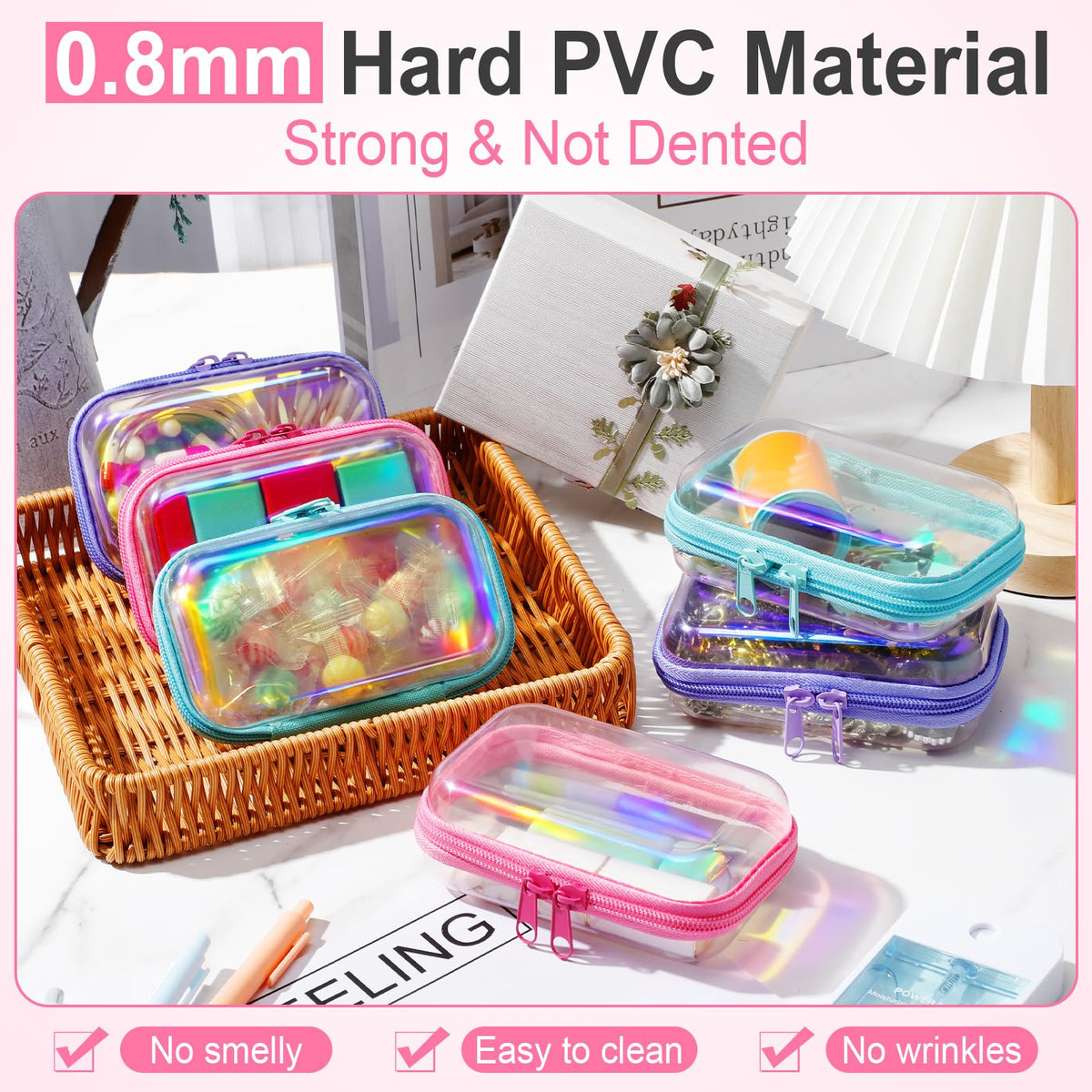 Sanwuta hard PVC zipper pouch; durable travel organizer for small electronics.