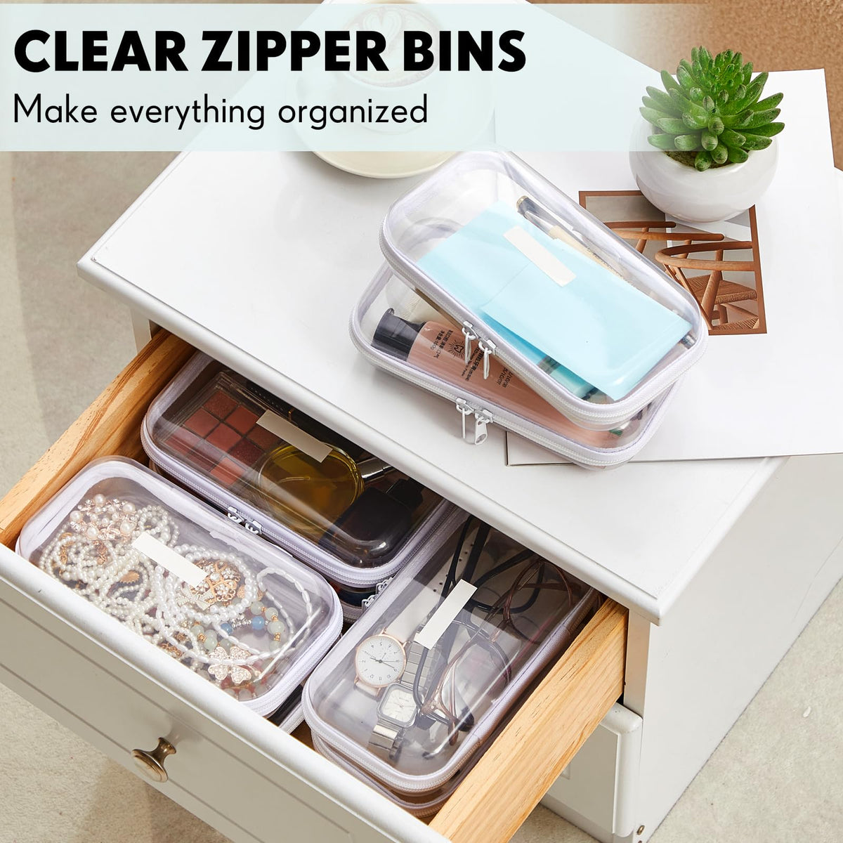 Sanwuta stackable clear storage boxes save space in bathrooms and classrooms