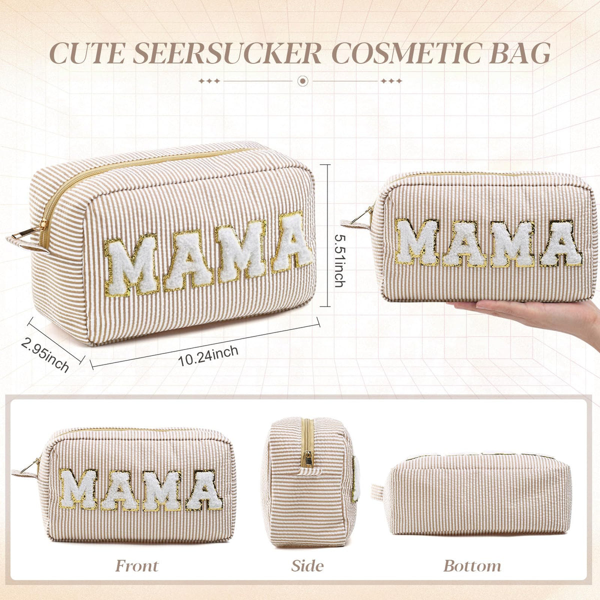 Sanwuta Mama chenille letters embellish the bag with stylish personalization