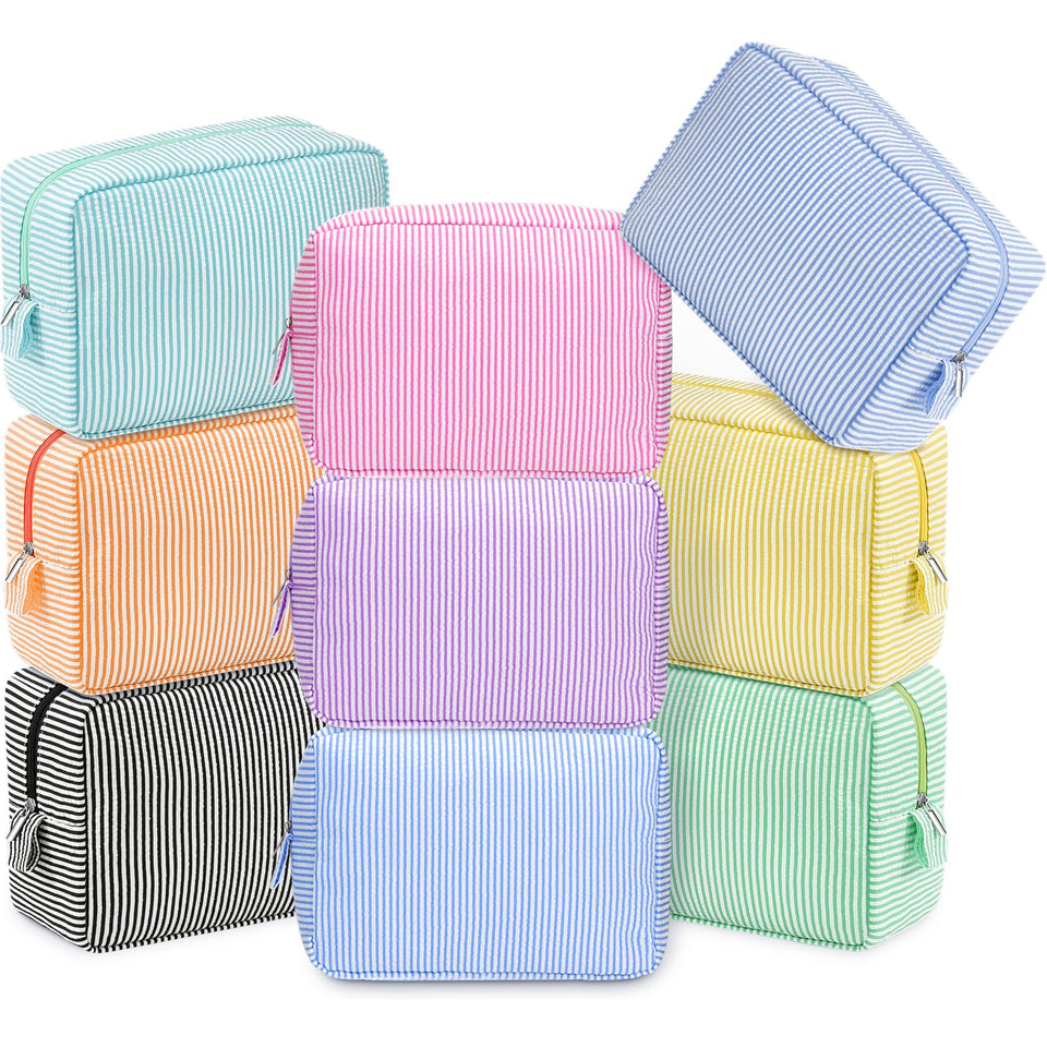 Sanwuta seersucker cosmetic bag striped bulk; lightweight, easy to clean for travel