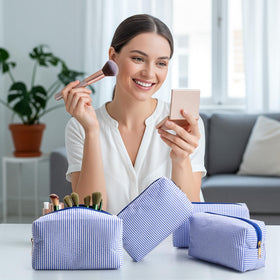 Sanwuta seersucker cosmetic bag for wedding party, ideal bridesmaid gift and memorable favors.