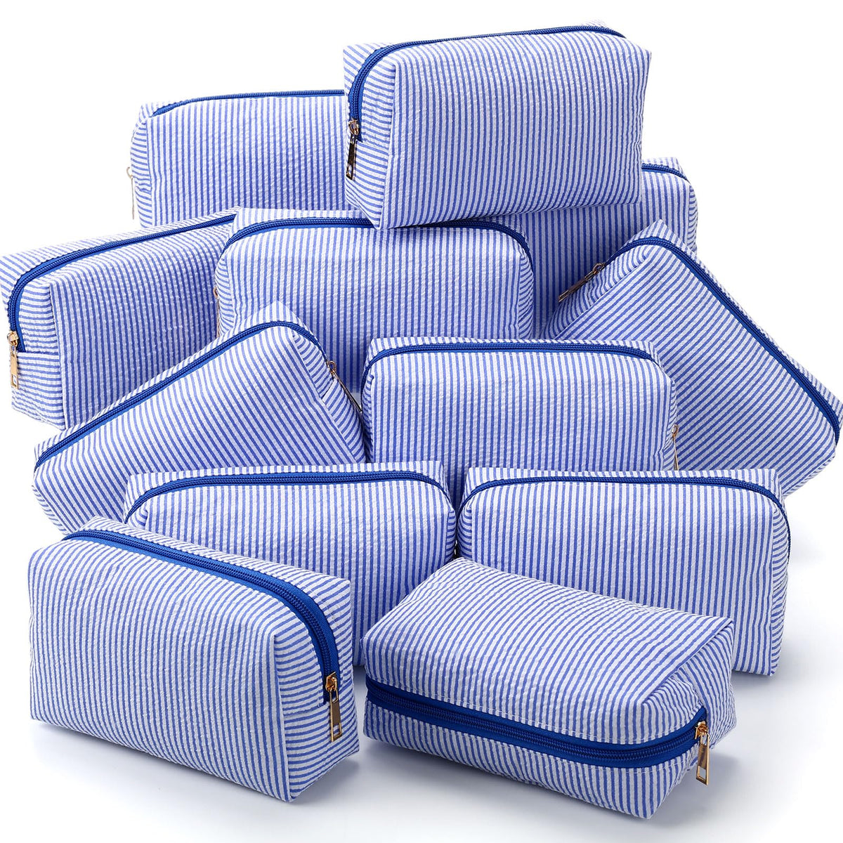 Sanwuta seersucker cosmetic bags twelve-piece set, ideal wedding party gifts and travel organization.