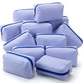 Sanwuta seersucker cosmetic bags twelve-piece set, ideal wedding party gifts and travel organization.