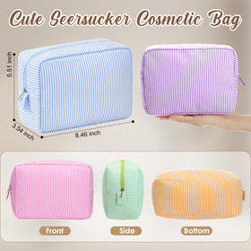 Sanwuta candy color seersucker makeup bag; spacious design keeps cosmetics organized
