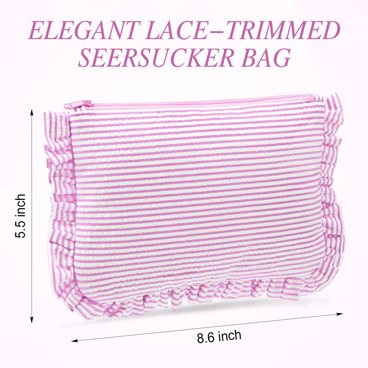 Sanwuta seersucker makeup bag green with ruffle detail, ideal travel storage for essentials.