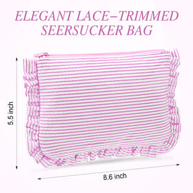 Sanwuta seersucker makeup bag green with ruffle detail, ideal travel storage for essentials.