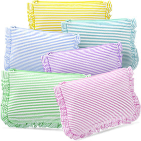 Sanwuta seersucker makeup bag light pink with ruffle detail for organized cosmetics on the go.
