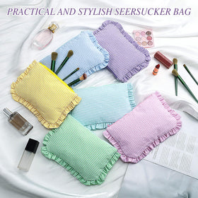 Sanwuta seersucker makeup bag yellow with ruffle detail, vibrant option for stylish storage.