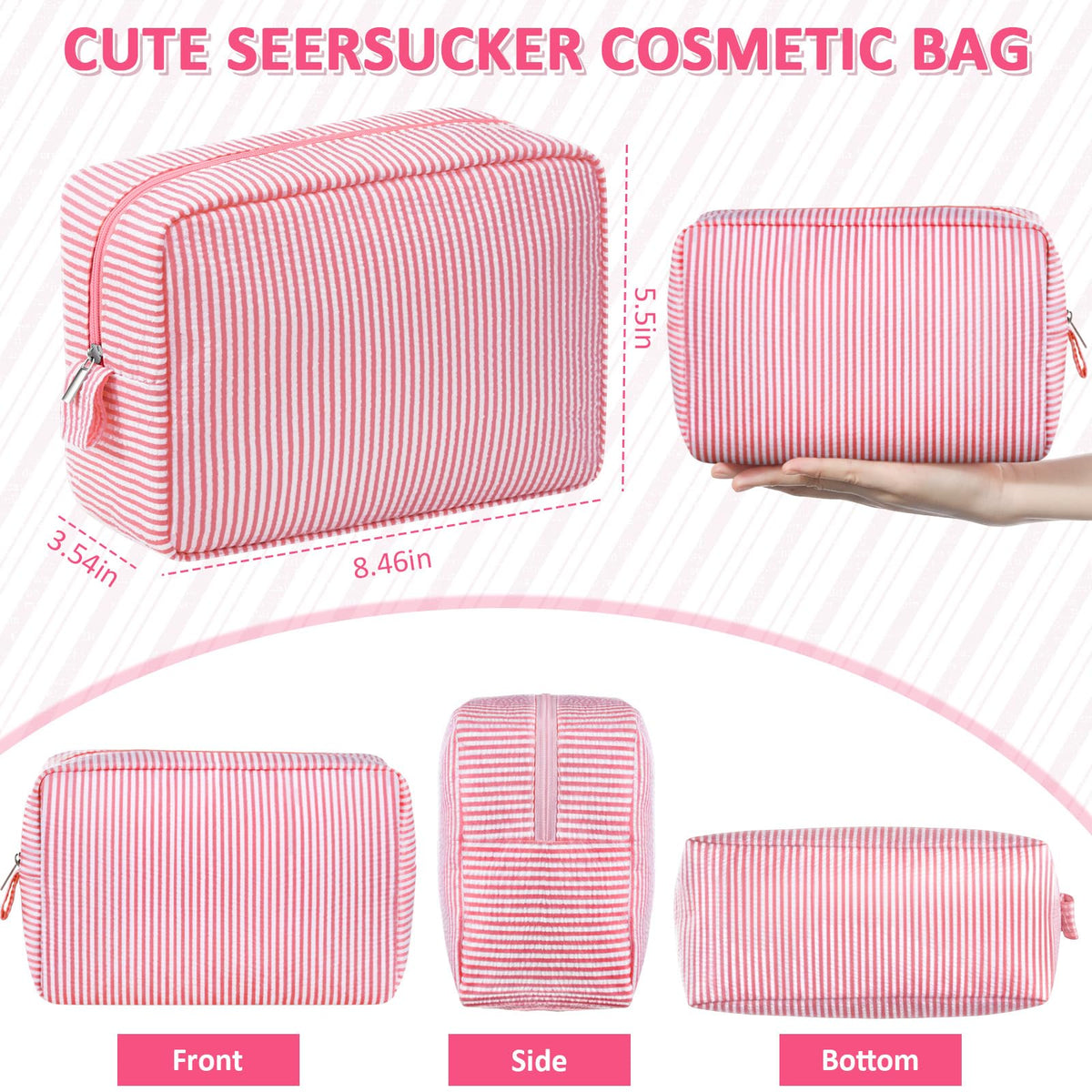 Sanwuta seersucker makeup bags in blue stripe keep cosmetics neatly in a carry-on